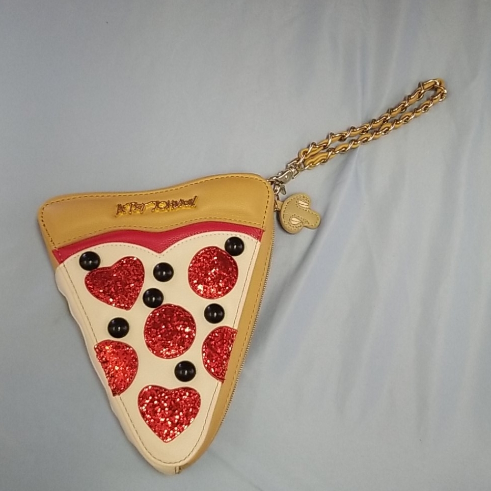 Betsy Johnson Faux Leather Pizza Clutch Purse